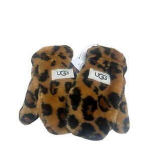 UGG TODDLER FAUX FUR Leopard  MITTENS 4-6 YRS NWT